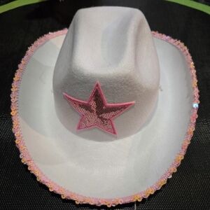 White and Pink Sequin Star Cowboy Hat - Women